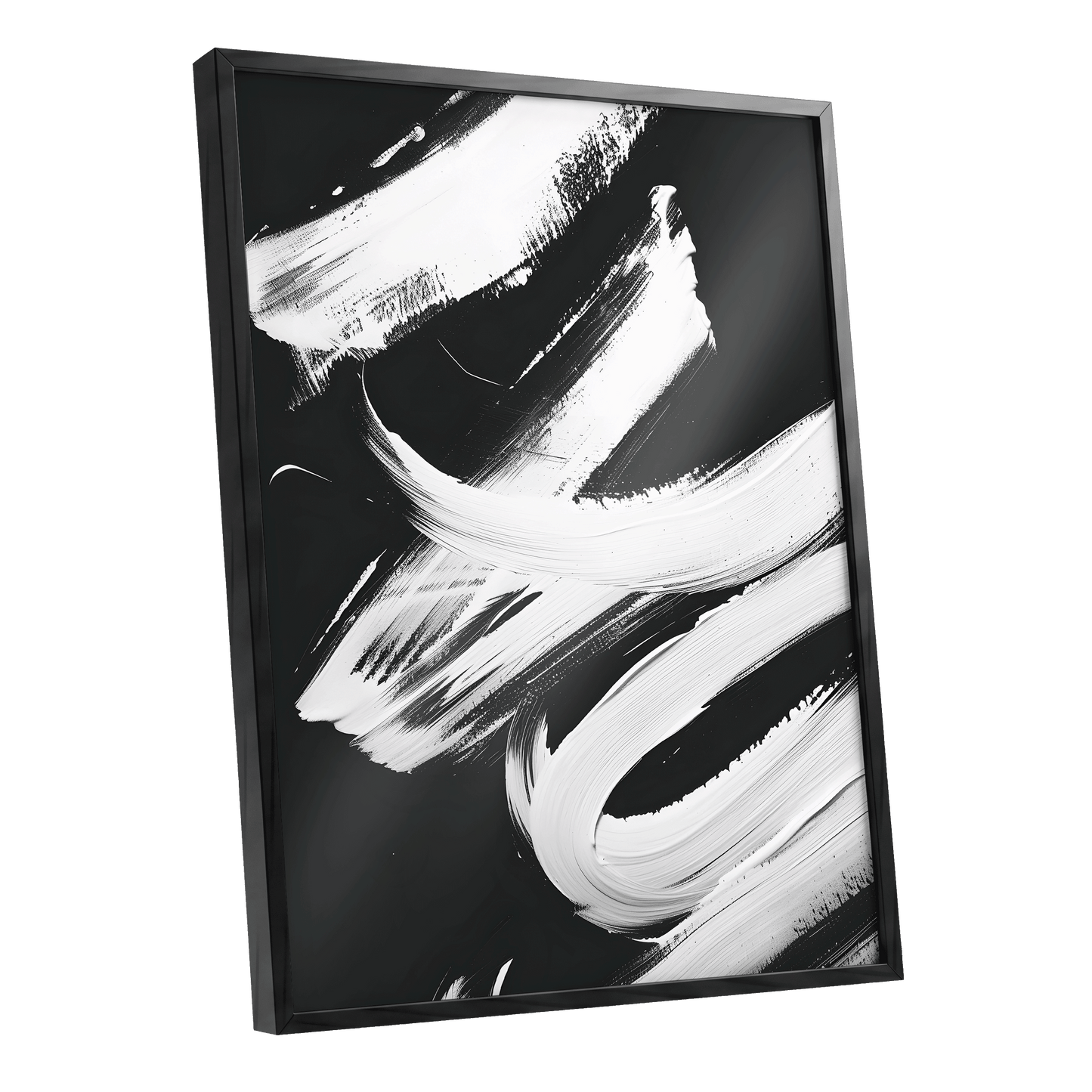 Nocturne in White, black, white abstract wall art shown as a black framed poster wall art print