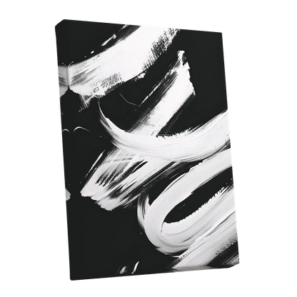 Nocturne in White, black, white abstract wall art shown as a stretched canvas wall art