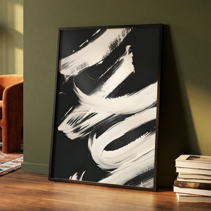 Nocturne in White, black, white abstract wall art displayed in a styled interior, gallery view 4