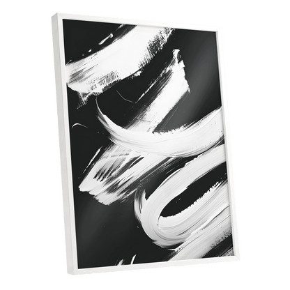 Nocturne in White, black, white abstract wall art shown as a white framed poster wall art print