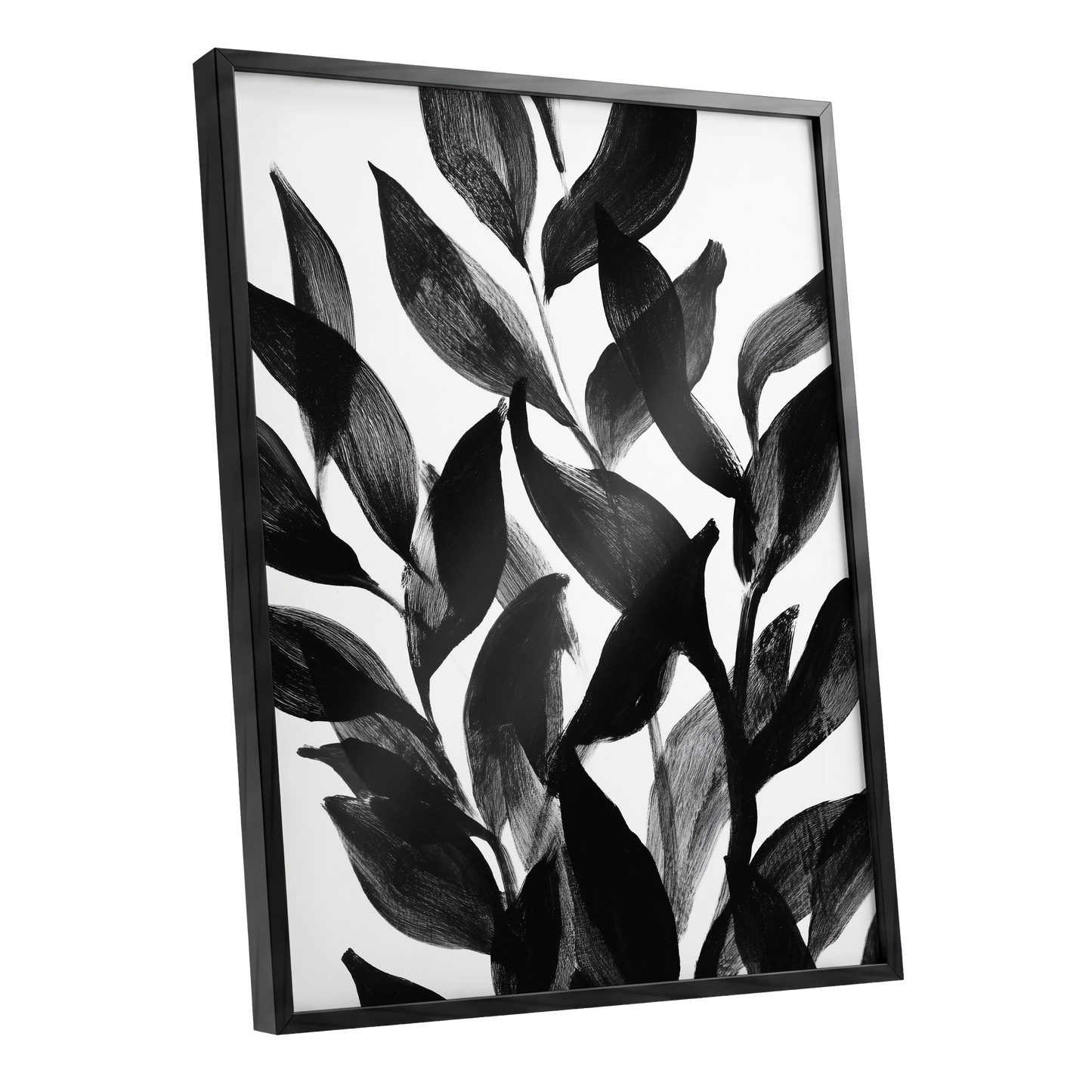 Nocturne Leafwork, black, white, gray nature wall art shown as a black framed poster wall art print