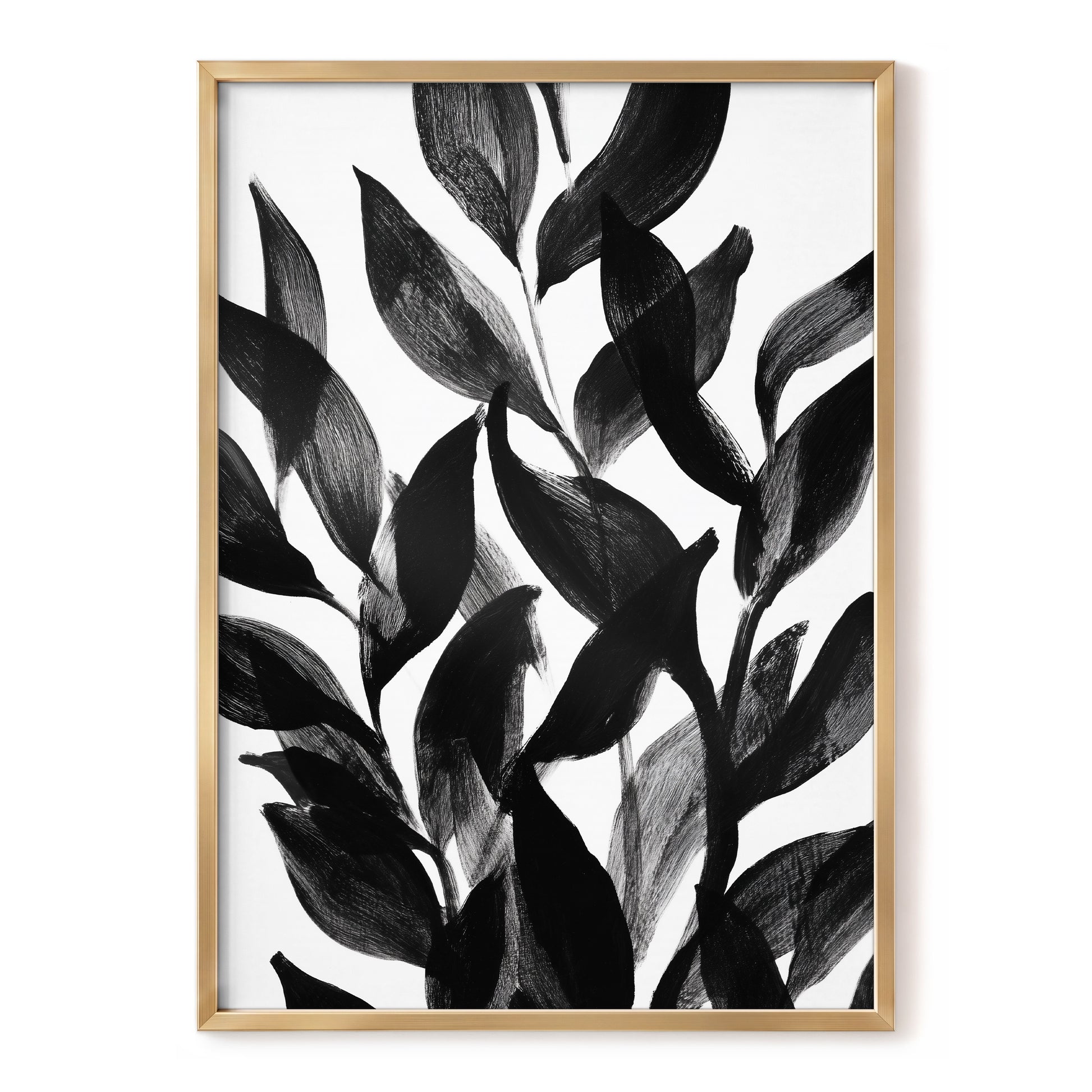 Nocturne Leafwork, black, white, gray nature wall art, front artwork view