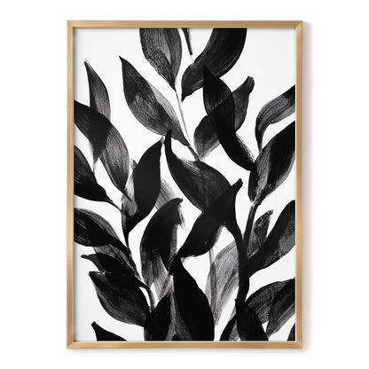 Nocturne Leafwork, black, white, gray nature wall art, front artwork view