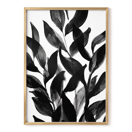 Nocturne Leafwork, black, white, gray nature wall art, front artwork view