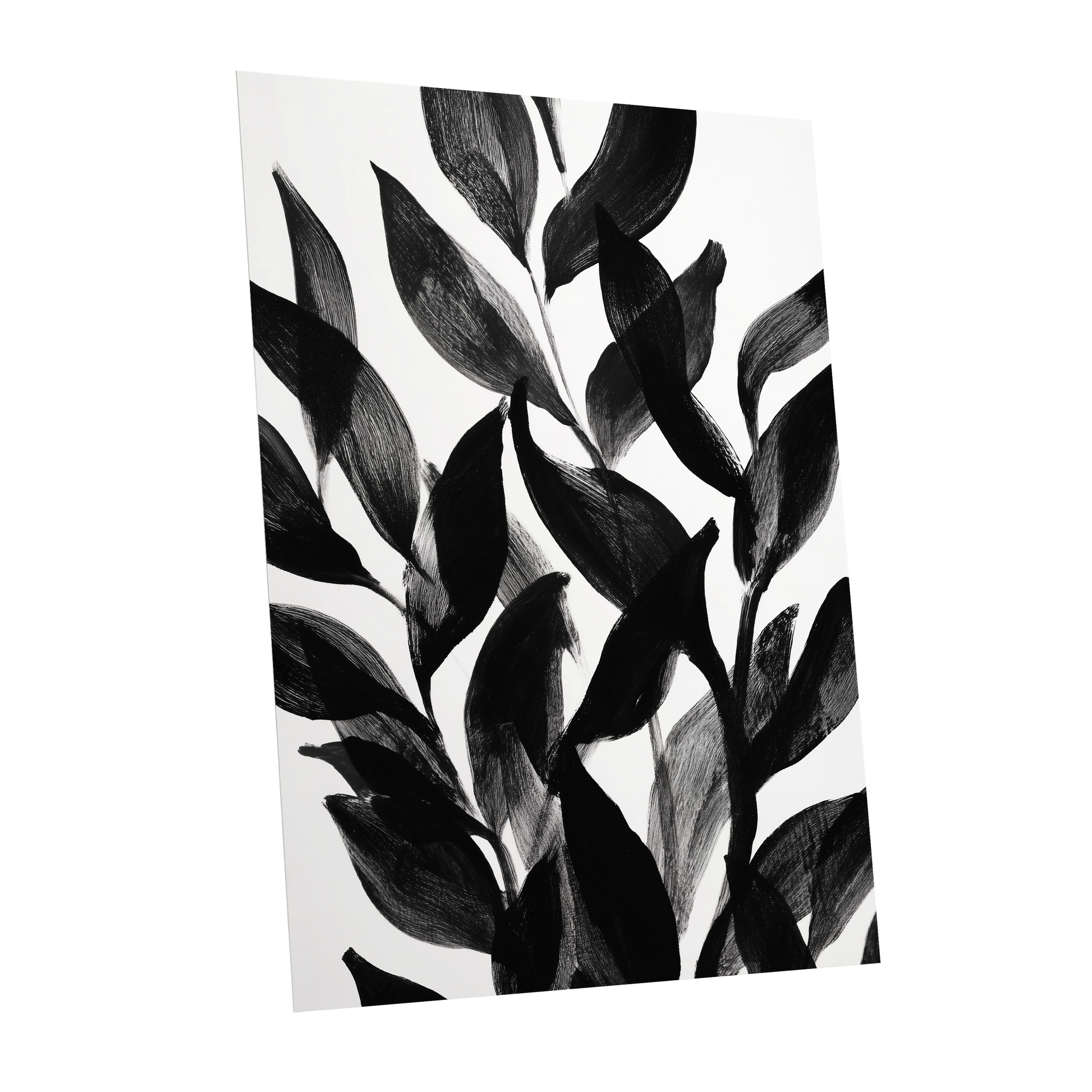 Nocturne Leafwork, black, white, gray nature wall art shown as a unframed poster wall art print