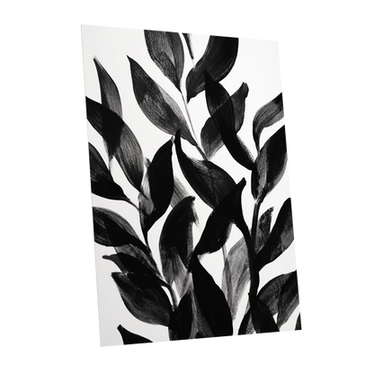Nocturne Leafwork, black, white, gray nature wall art shown as a unframed poster wall art print