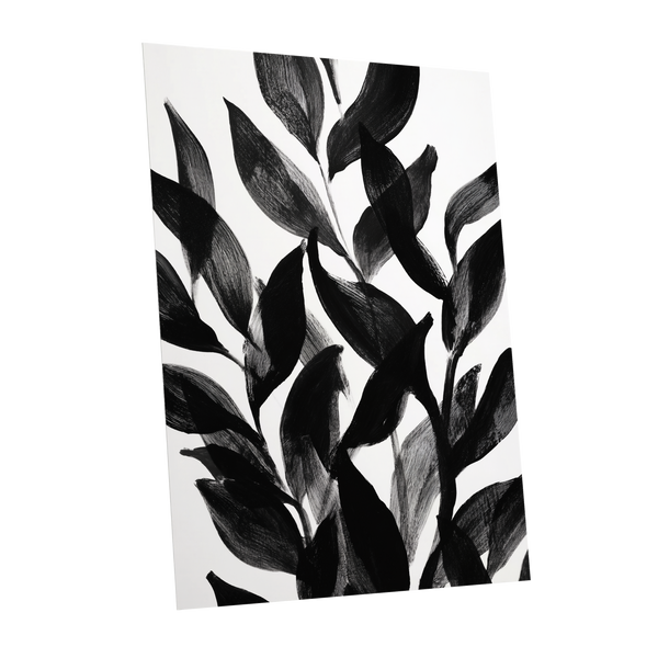 Nocturne Leafwork, black, white, gray nature wall art shown as a unframed poster wall art print