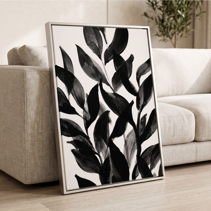 Nocturne Leafwork, black, white, gray nature wall art displayed in a styled interior, gallery view 4