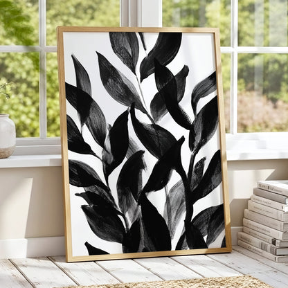 Nocturne Leafwork, black, white, gray nature wall art displayed in a styled interior, gallery view 6