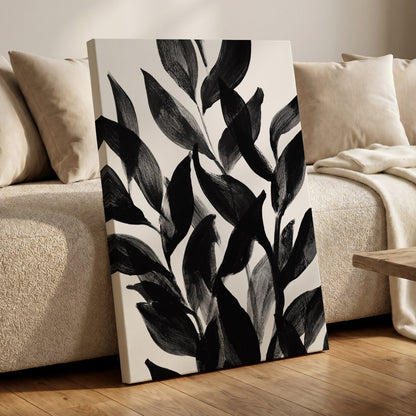 Nocturne Leafwork, black, white, gray nature wall art displayed in a styled interior, gallery view 7