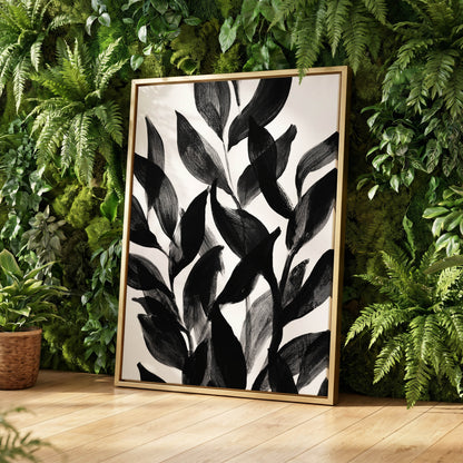 Nocturne Leafwork, black, white, gray nature wall art displayed in a styled interior, gallery view 8