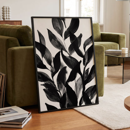 Nocturne Leafwork, black, white, gray nature wall art displayed in a styled interior, gallery view 9