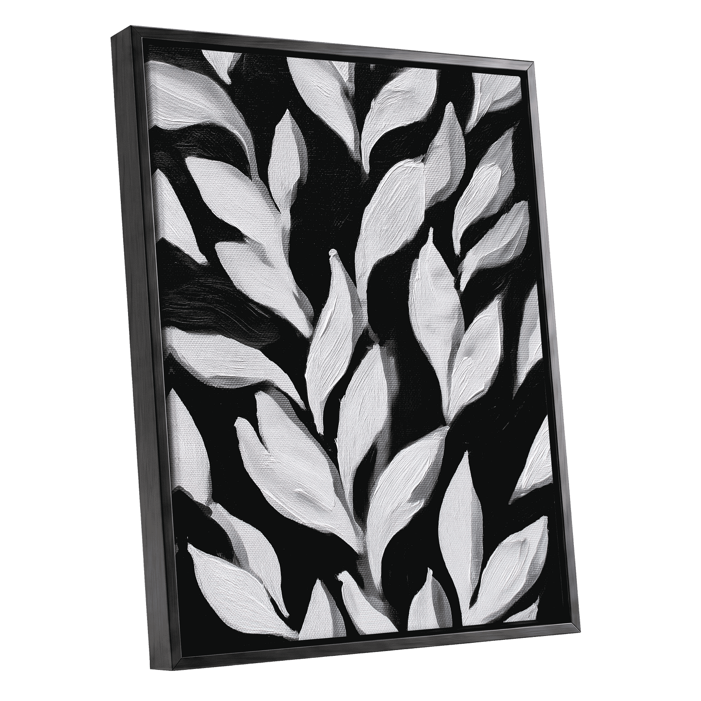 Nocturne Leaves – black framed canvas option
