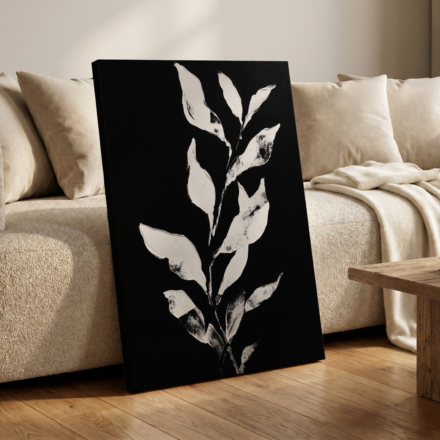 Nocturne Leaves – canvas wall art in a styled interior, gallery view 1