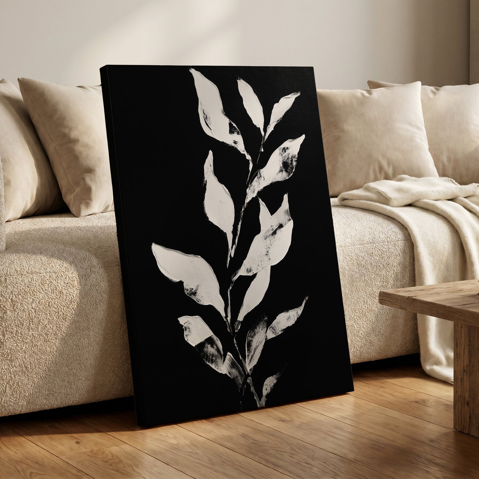Nocturne Leaves – canvas wall art in a styled interior, gallery view 1