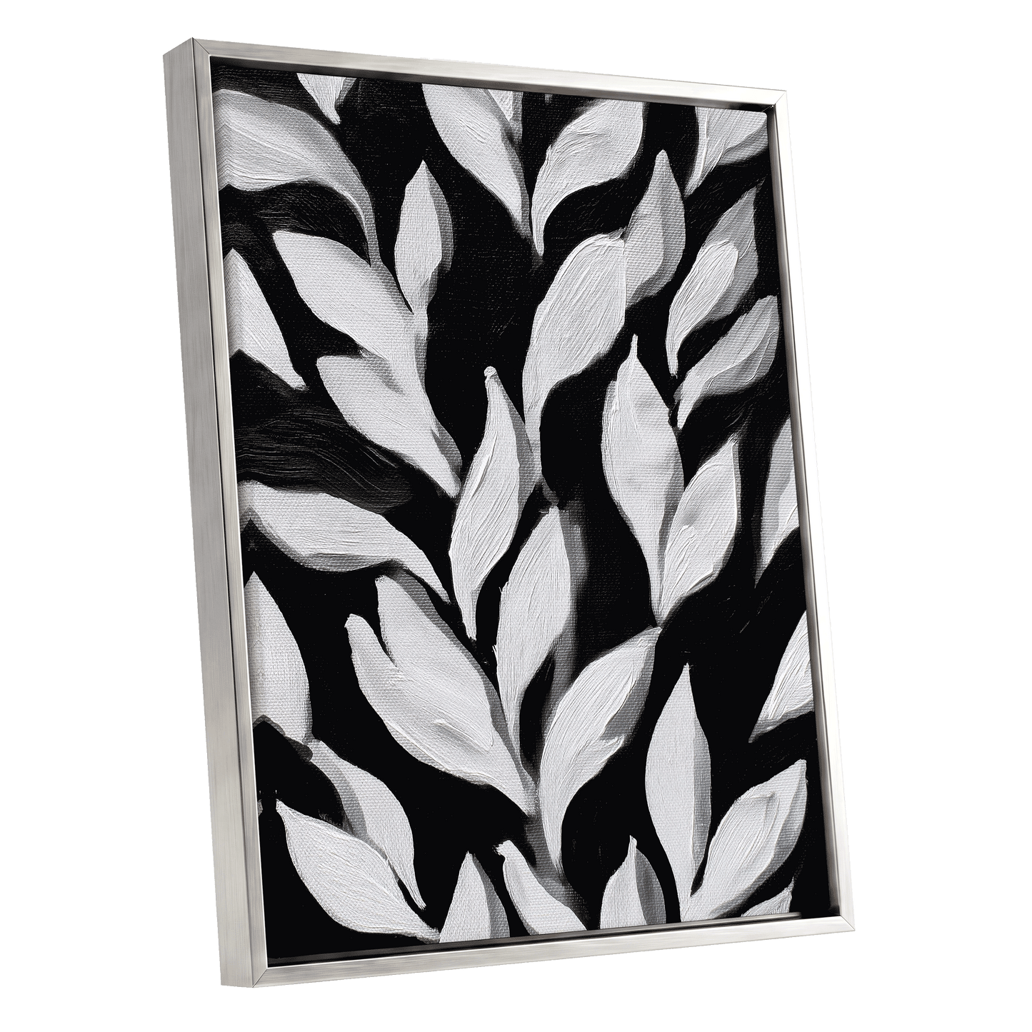 Nocturne Leaves – silver framed canvas option