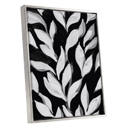 Nocturne Leaves – silver framed canvas option