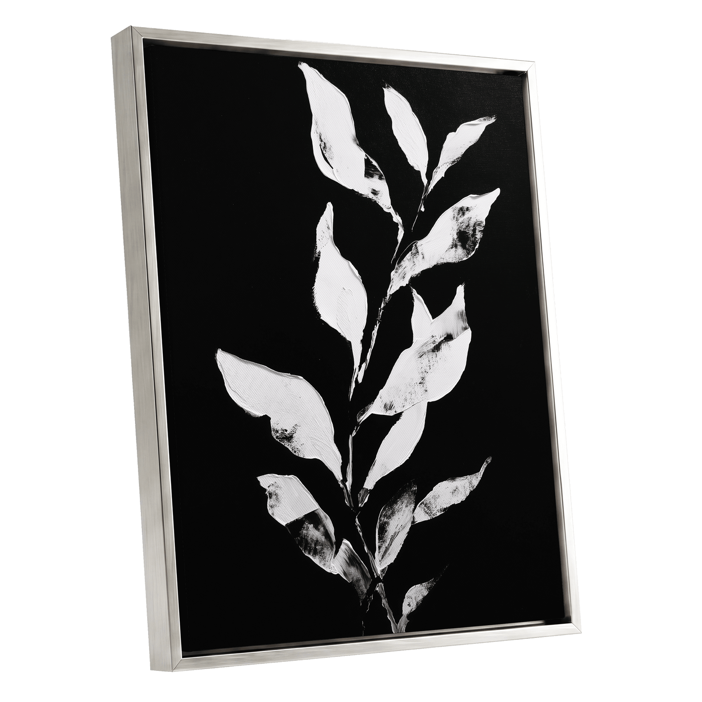 Nocturne Leaves – silver framed canvas option