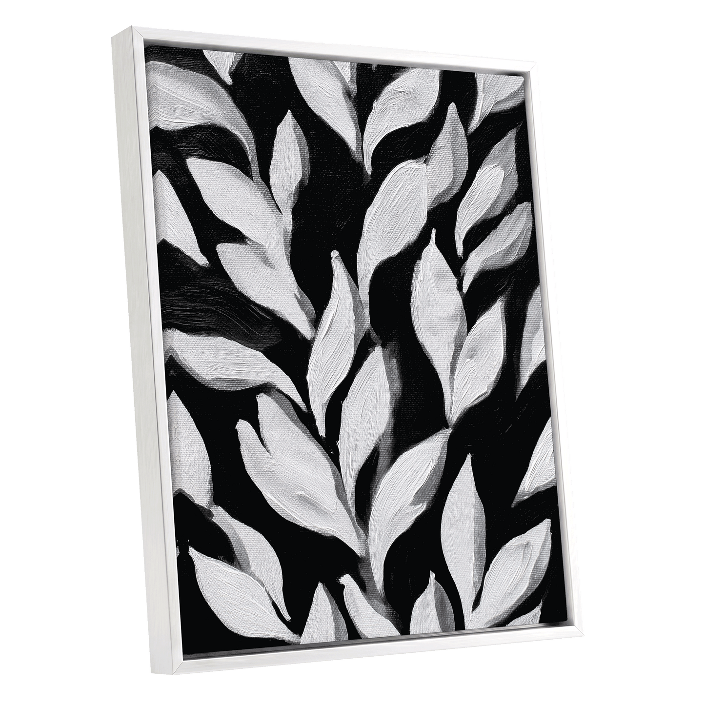 Nocturne Leaves – white framed canvas option