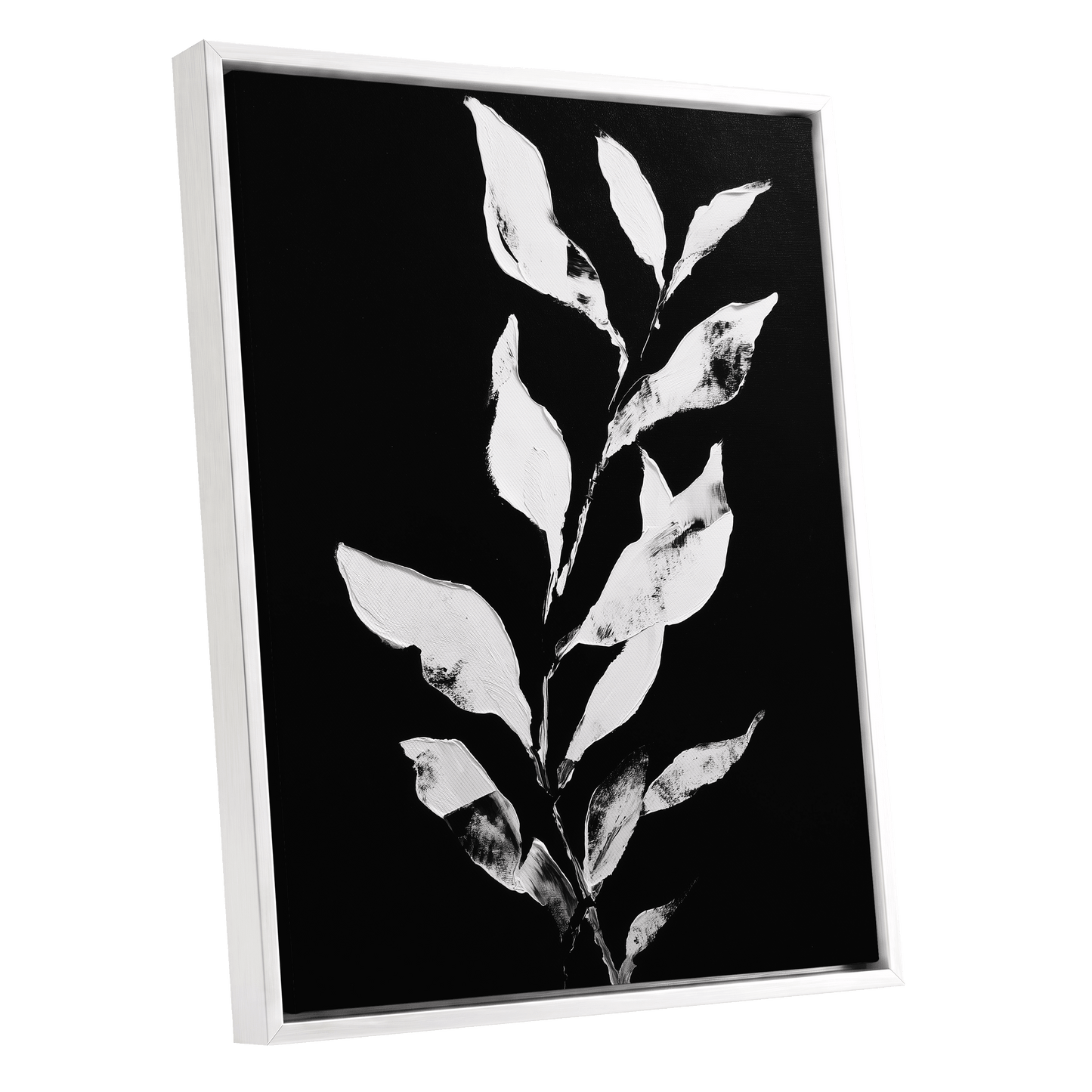 Nocturne Leaves – white framed canvas option