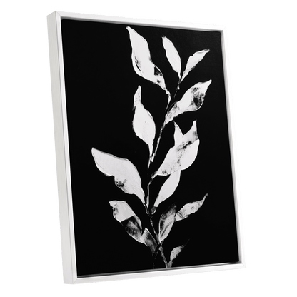 Nocturne Leaves – white framed canvas option