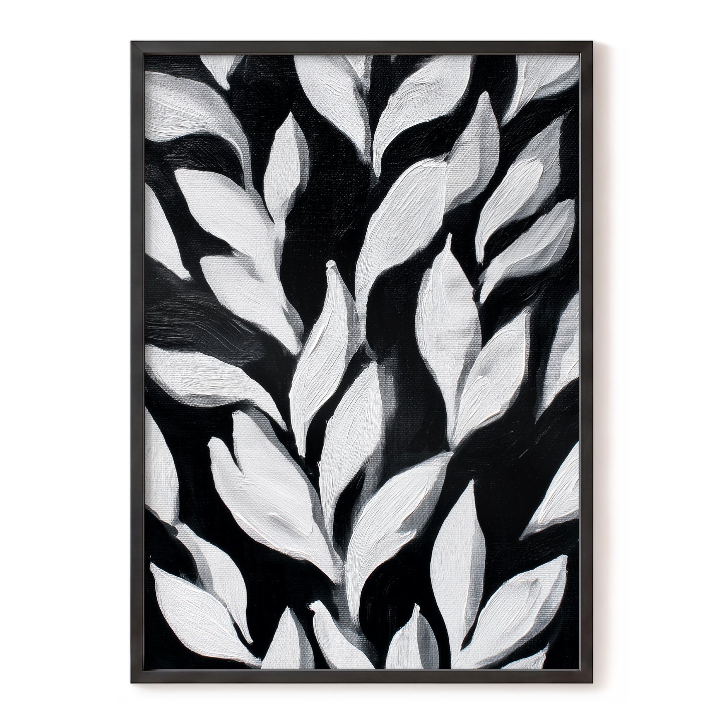 Nocturne Leaves – black, white, gray nature wall art, front view