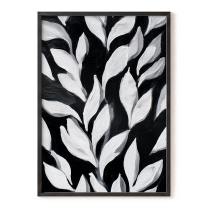 Nocturne Leaves – black, white, gray nature wall art, front view