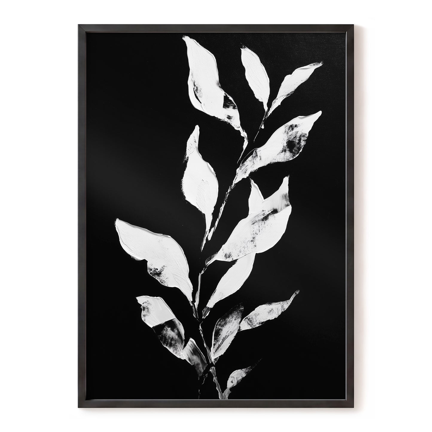Nocturne Leaves – black, white, gray nature wall art, front view
