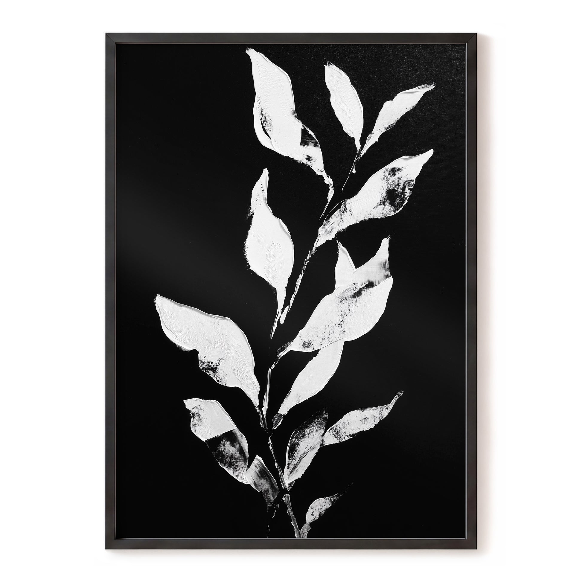 Nocturne Leaves – black, white, gray nature wall art, front view