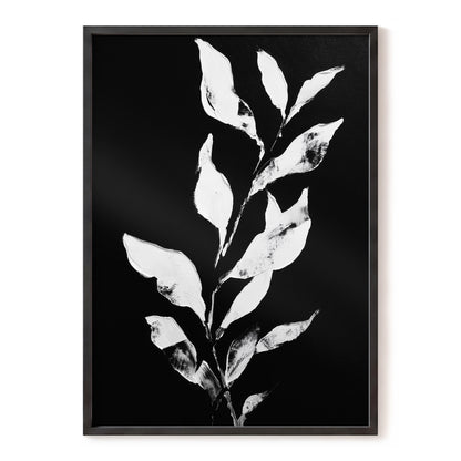 Nocturne Leaves – black, white, gray nature wall art, front view