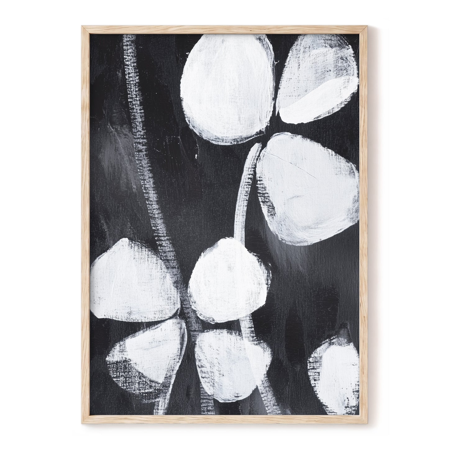 Nocturne Petals, black, white, gray floral wall art, front artwork view