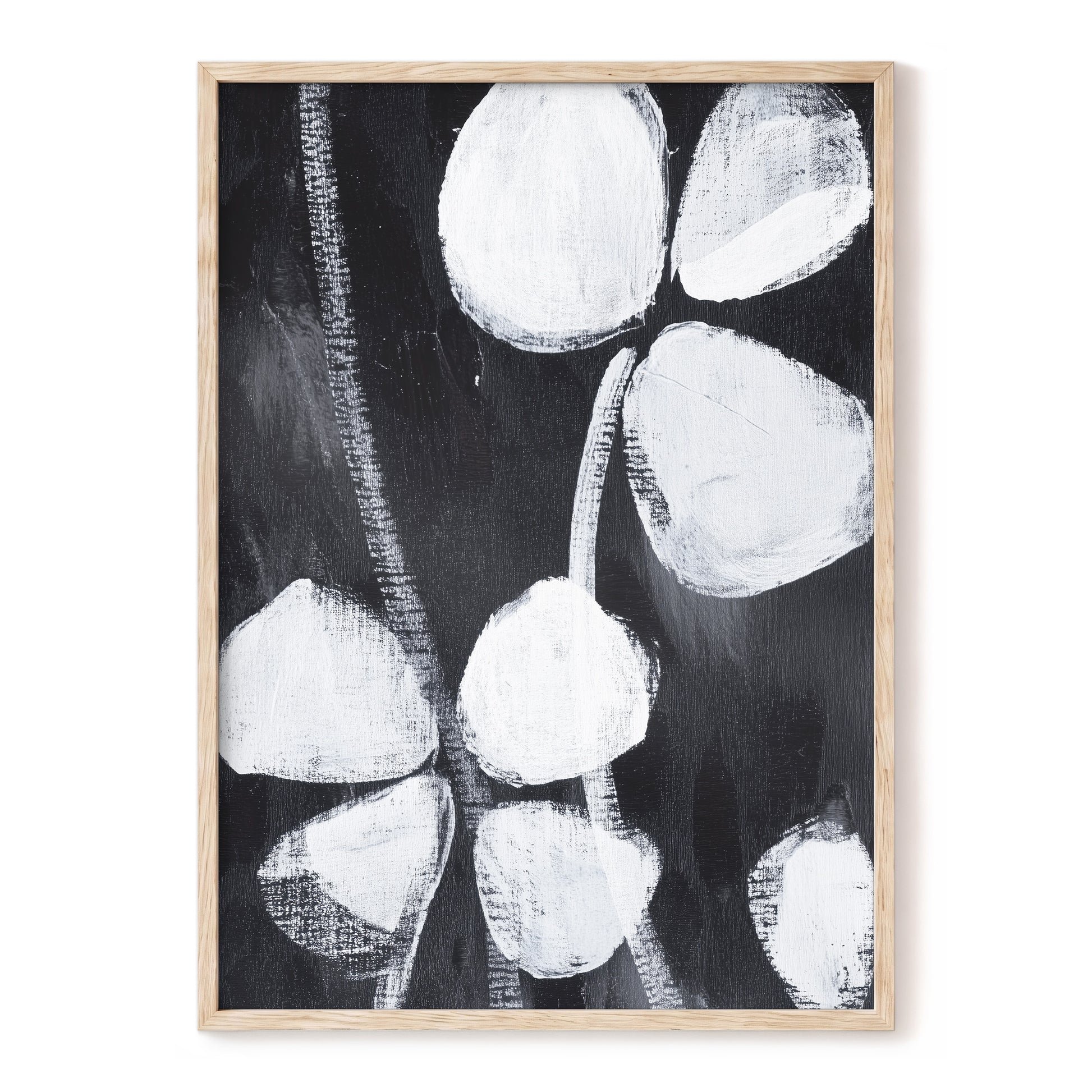 Nocturne Petals, black, white, gray floral wall art, front artwork view