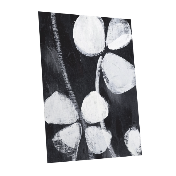Nocturne Petals, black, white, gray floral wall art shown as a unframed poster wall art print
