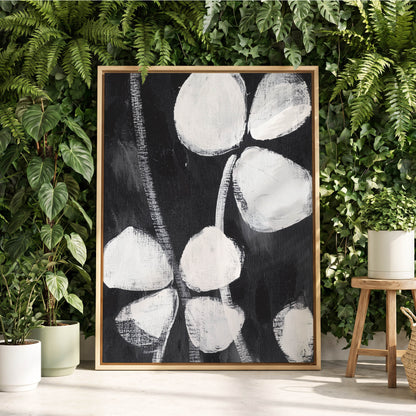 Nocturne Petals, black, white, gray floral wall art displayed in a styled interior, gallery view 8