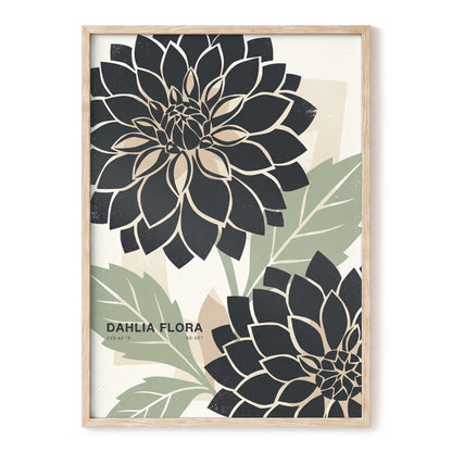 Noir Dahlia Garden, black, green, beige floral wall art, front artwork view