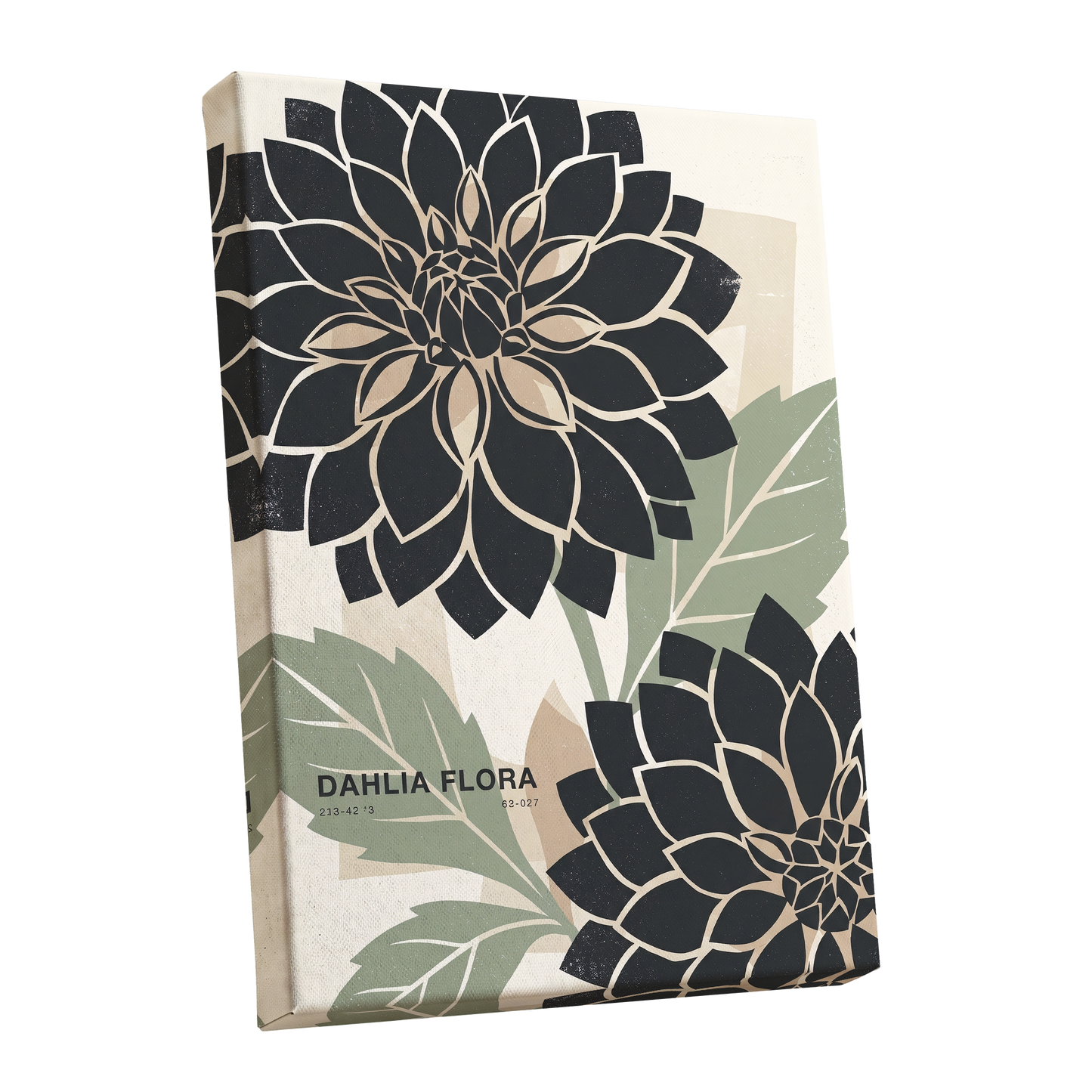 Noir Dahlia Garden, black, green, beige floral wall art shown as a stretched canvas wall art