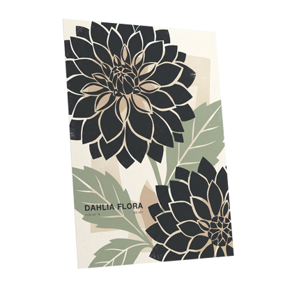 Noir Dahlia Garden, black, green, beige floral wall art shown as a unframed poster wall art print