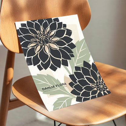 Noir Dahlia Garden, black, green, beige floral wall art displayed in a styled interior, gallery view 3