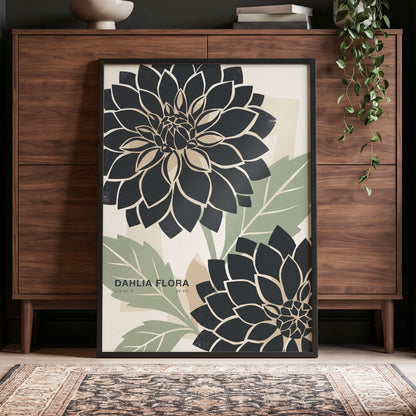 Noir Dahlia Garden, black, green, beige floral wall art displayed in a styled interior, gallery view 4