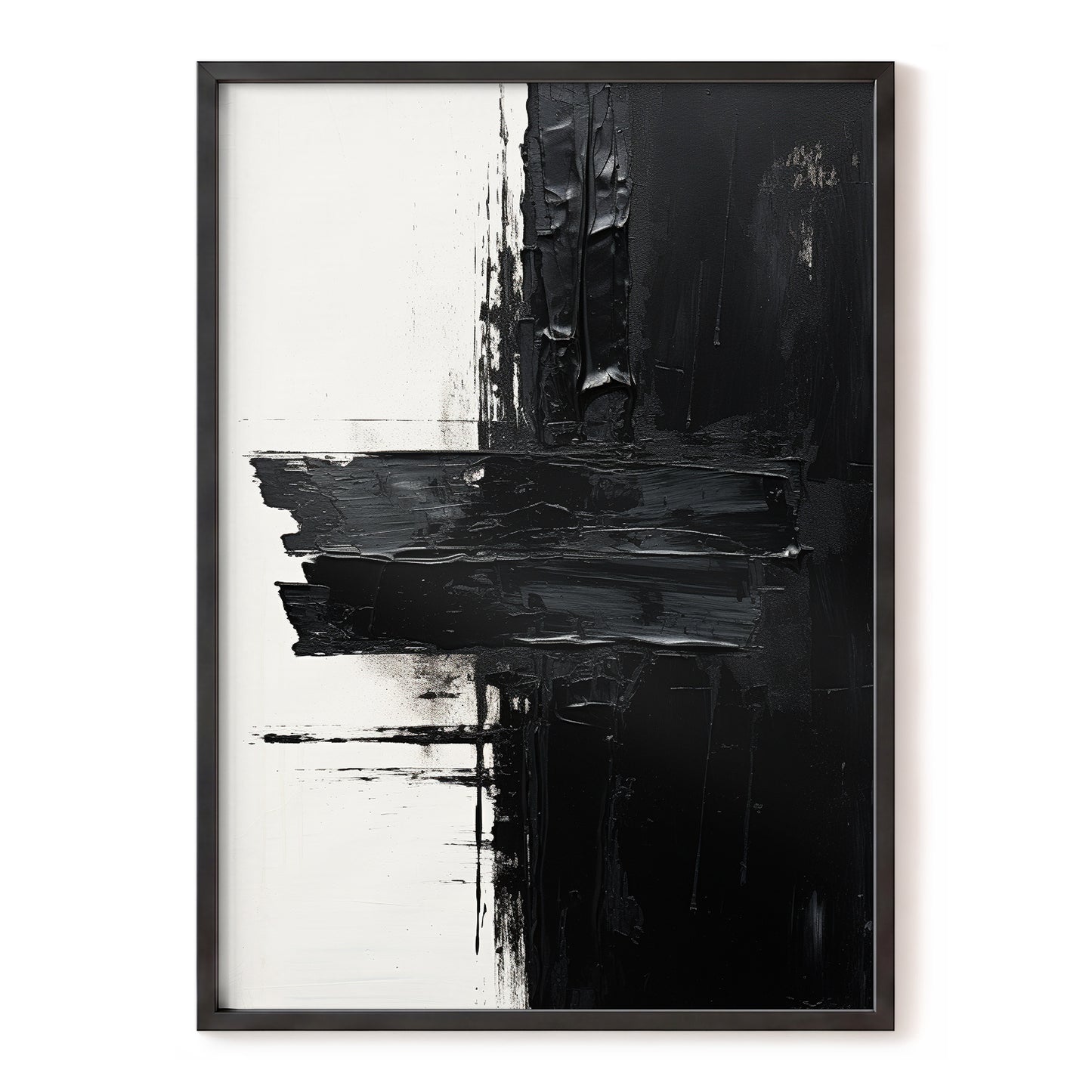 Noir Faultline, black, white, gray abstract wall art, front artwork view