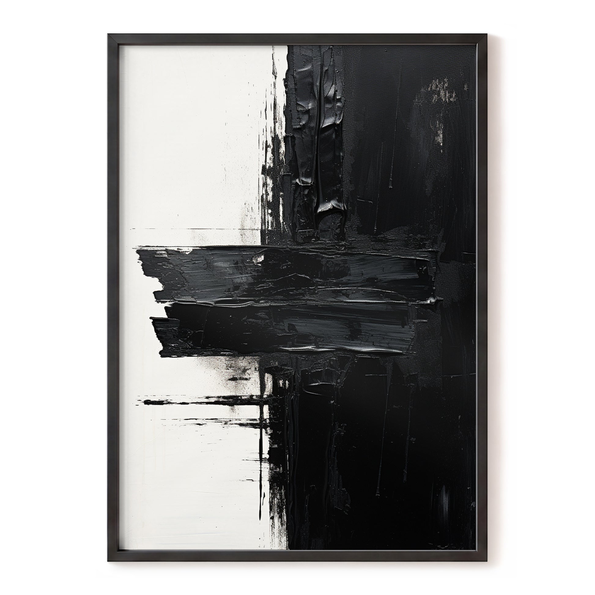 Noir Faultline, black, white, gray abstract wall art, front artwork view