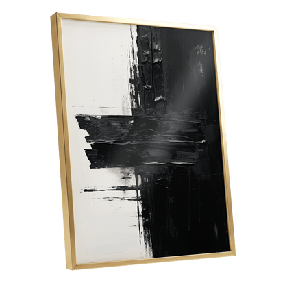 Noir Faultline, black, white, gray abstract wall art shown as a gold framed poster wall art print