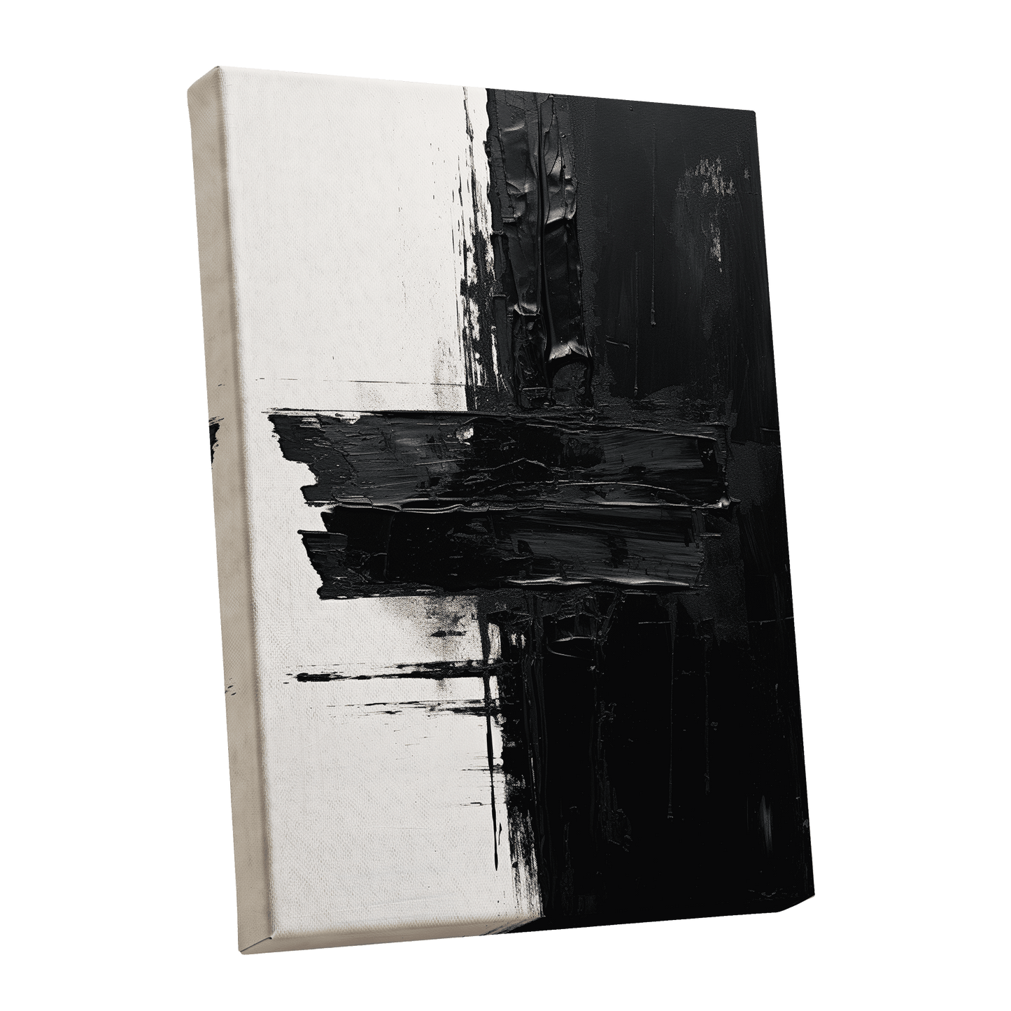 Noir Faultline, black, white, gray abstract wall art shown as a stretched canvas wall art