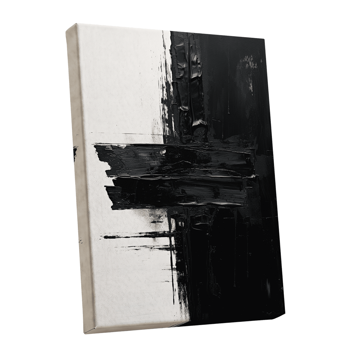 Noir Faultline, black, white, gray abstract wall art shown as a stretched canvas wall art