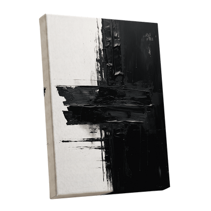 Noir Faultline, black, white, gray abstract wall art shown as a stretched canvas wall art