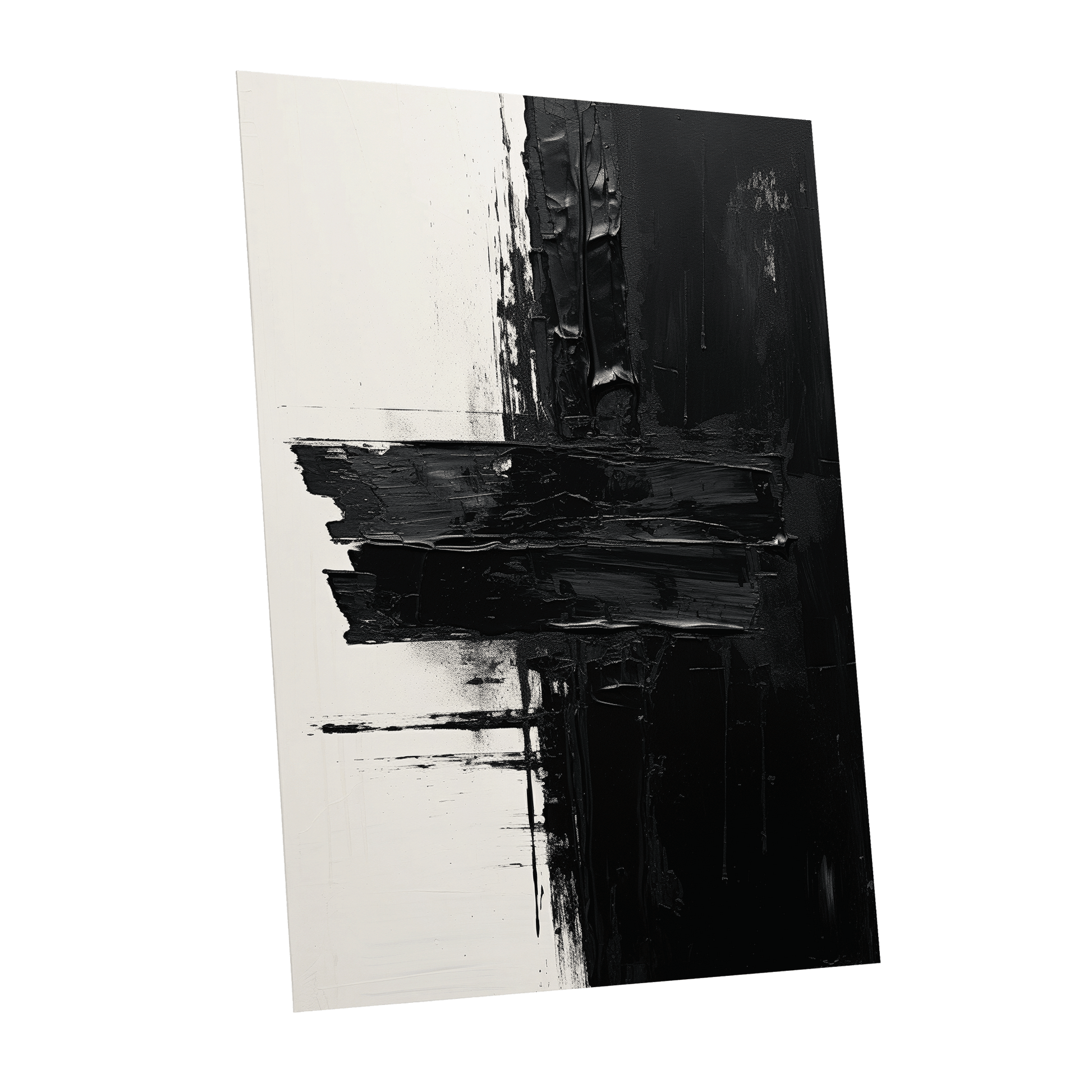 Noir Faultline, black, white, gray abstract wall art shown as a unframed poster wall art print