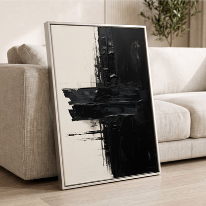 Noir Faultline, black, white, gray abstract wall art displayed in a styled interior, gallery view 2