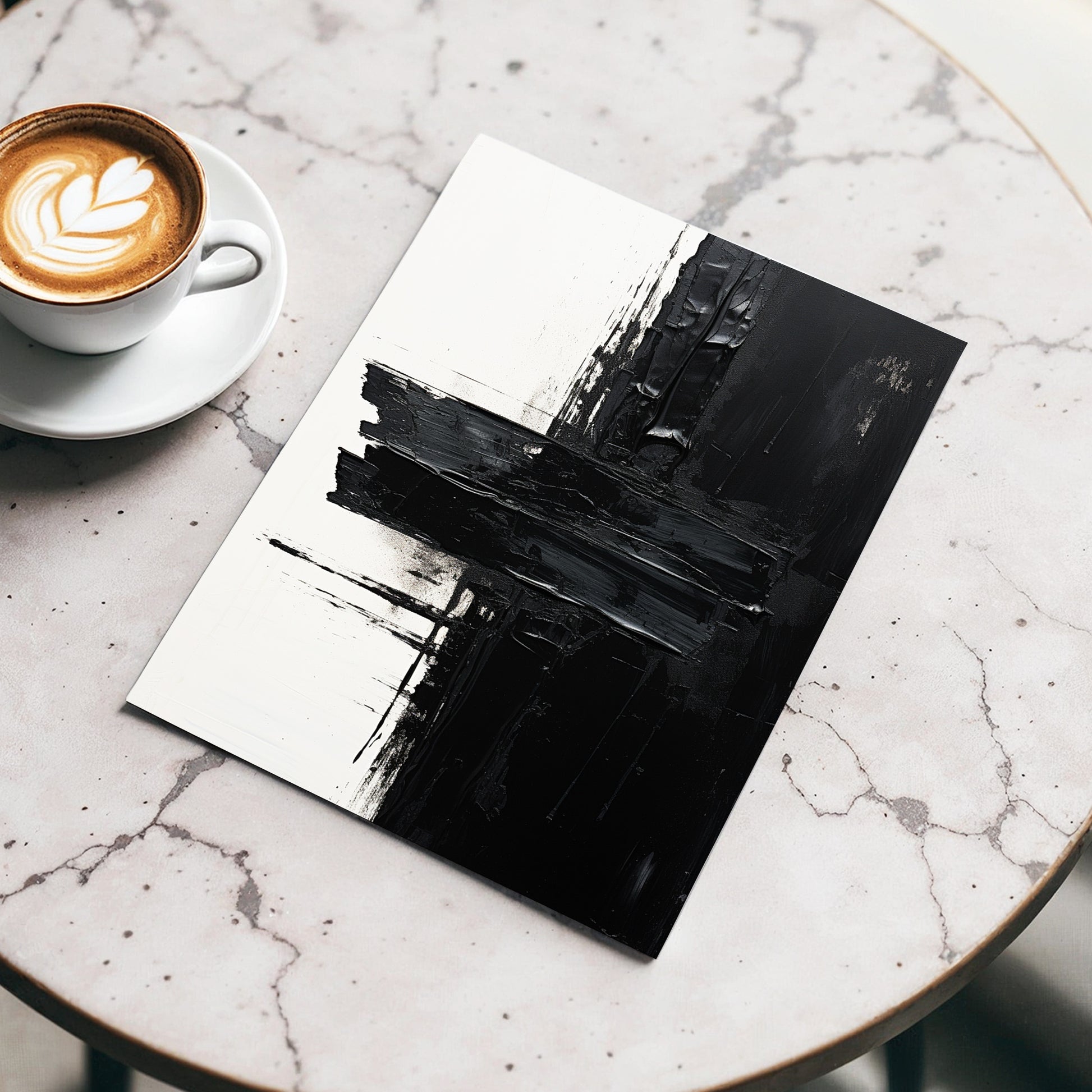 Noir Faultline, black, white, gray abstract wall art displayed in a styled interior, gallery view 3