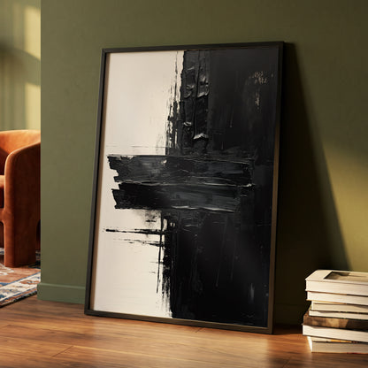 Noir Faultline, black, white, gray abstract wall art displayed in a styled interior, gallery view 4