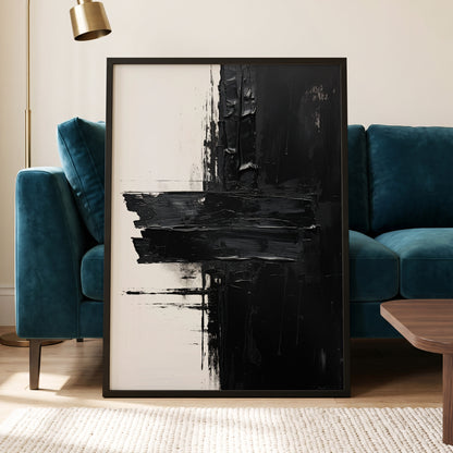 Noir Faultline, black, white, gray abstract wall art displayed in a styled interior, gallery view 6